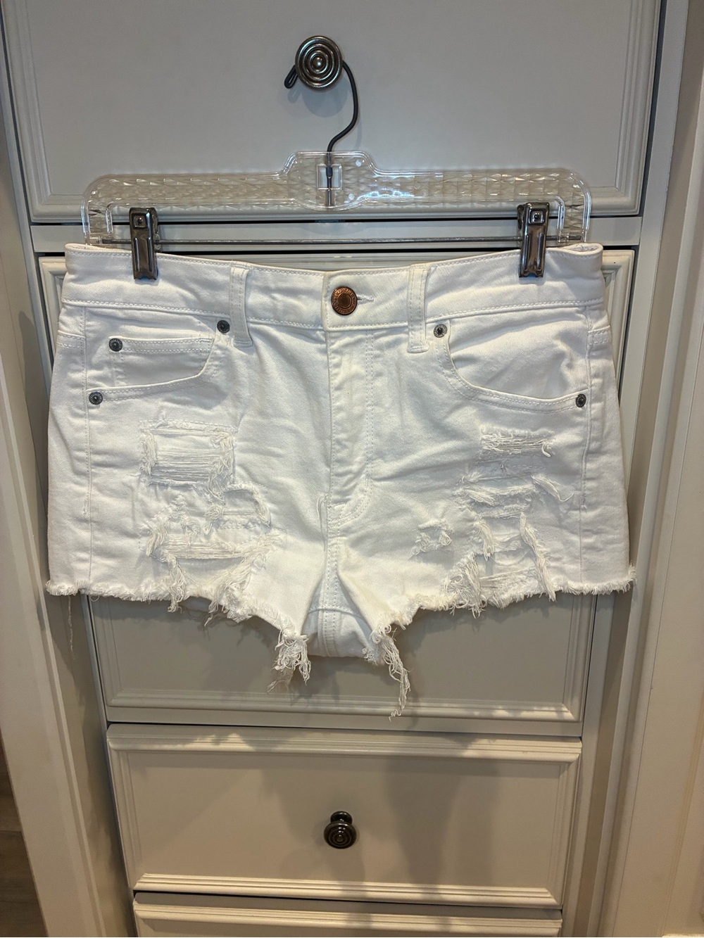 American Eagle Outfitters White Distressed Denim Shorties